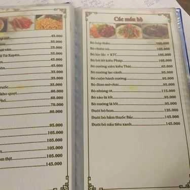 Thực đơn- Nhà Hàng Vườn Phố - Ẩm Thực 3 Miền
