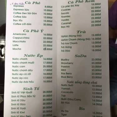 Thực đơn- Xóm 07 Cafe