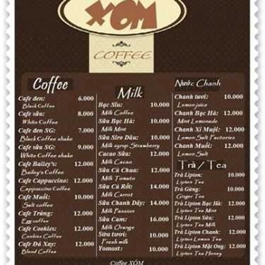 Thực đơn- Xóm Cafe