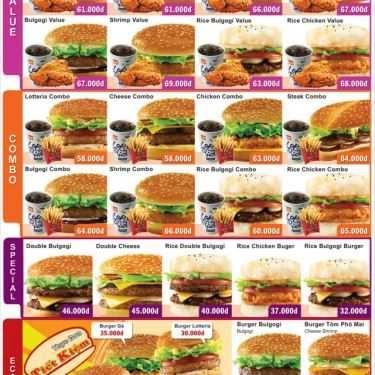 Thực đơn- Nhà Hàng Lotteria - Hùng Vương
