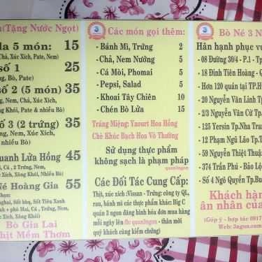 Thực đơn- Quán Ăn Bò Né 3 Ngon - Bò Quanh Lửa Hồng - 30 Tháng 4