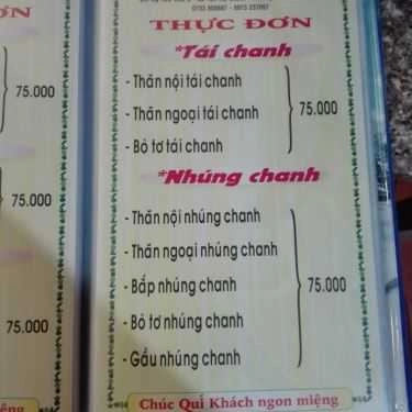 Thực đơn- Quán Ăn Như Ý - Bò Tơ & Hải Sản