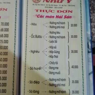 Thực đơn- Quán Ăn Như Ý - Bò Tơ & Hải Sản