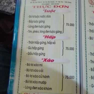 Thực đơn- Quán Ăn Như Ý - Bò Tơ & Hải Sản