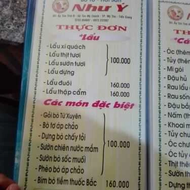 Thực đơn- Quán Ăn Như Ý - Bò Tơ & Hải Sản