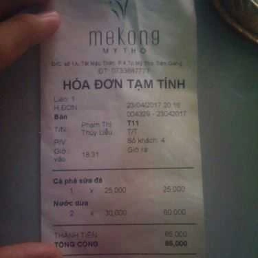 Thực đơn- Cafe Sân Thượng - Khách Sạn Mê Kông Mỹ Tho