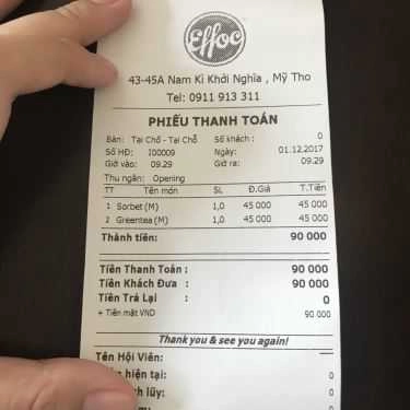 Thực đơn- Effoc Cafe - Nam Kỳ Khởi Nghĩa