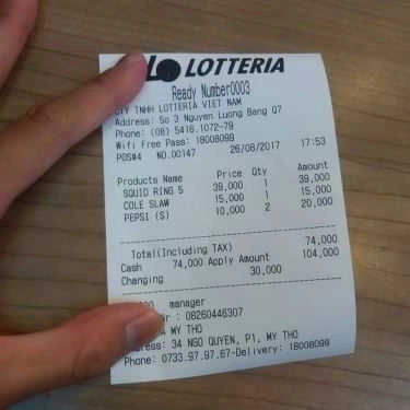 Thực đơn- Nhà Hàng Lotteria - Hùng Vương