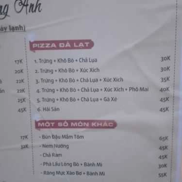 Thực đơn- Ngõ Vàng Anh - Quán Ăn Vặt
