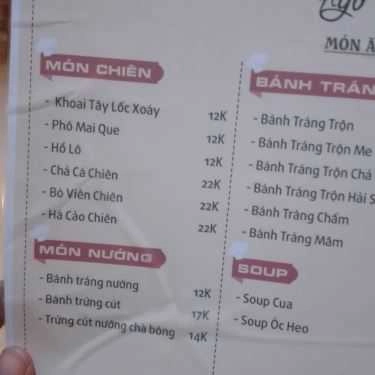 Thực đơn- Ngõ Vàng Anh - Quán Ăn Vặt
