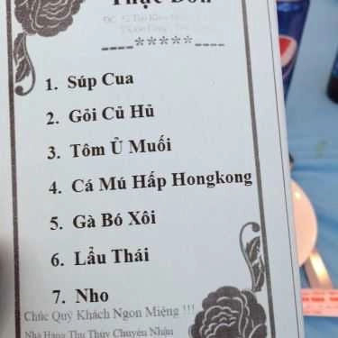 Thực đơn- Nhà Hàng Tiệc Cưới Thu Thủy
