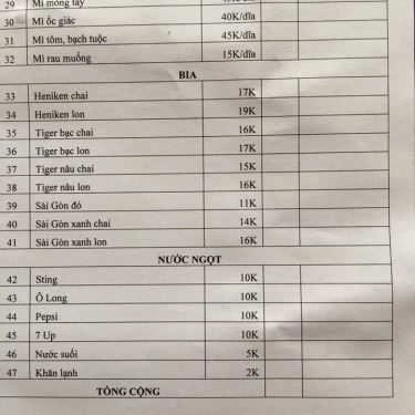 Thực đơn- Quán Ăn Ốc Ngọc