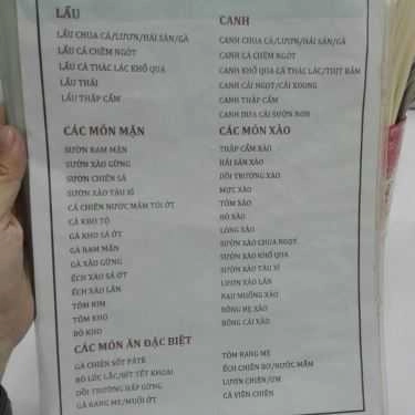 Thực đơn- Quán Ăn Quán Cơm Chí Thành - Ấp Bắc