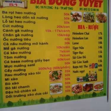 Thực đơn- Quán Ăn Quán Nướng 51 - Bia & Món Nướng
