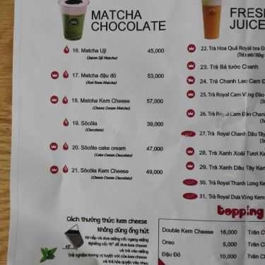 Thực đơn- Cafe Royaltea Mỹ Tho