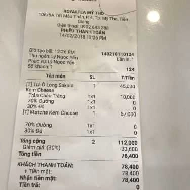 Thực đơn- Cafe Royaltea Mỹ Tho