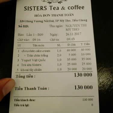 Thực đơn- Sister Tea & Coffee