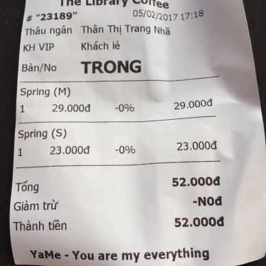 Thực đơn- The Library Coffee