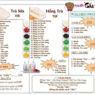 Thực đơn- Cafe Trà Sữa Gấu