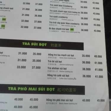 Thực đơn- Cafe Trà Tiên Hưởng - Ngô Quyền