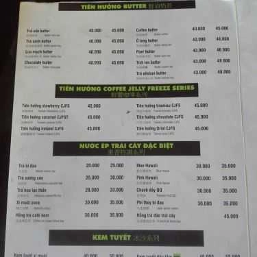 Thực đơn- Cafe Trà Tiên Hưởng - Ngô Quyền