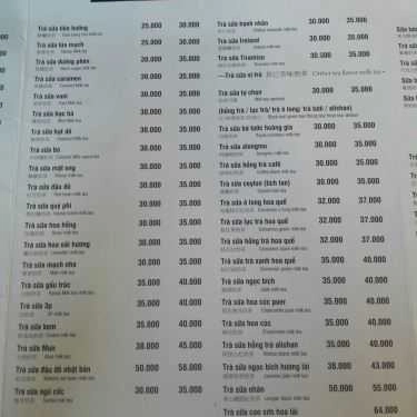 Thực đơn- Cafe Trà Tiên Hưởng - Ngô Quyền