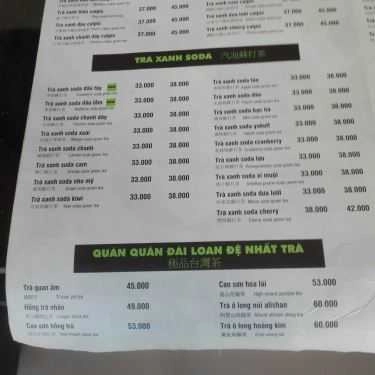 Thực đơn- Cafe Trà Tiên Hưởng - Ngô Quyền