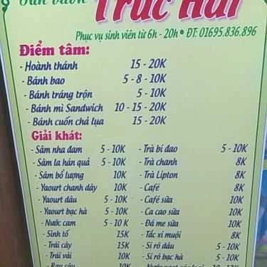 Thực đơn- Trúc Hải Cafe Sân Vườn & Điểm Tâm