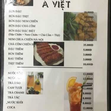 Thực đơn- Quán Ăn A Việt - Ẩm Thực Hà Nội