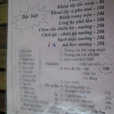 Thực đơn- Quán Ăn Hàng Rong Lưu Luyến - Quang Trung