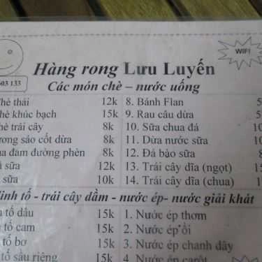 Thực đơn- Quán Ăn Hàng Rong Lưu Luyến - Quang Trung