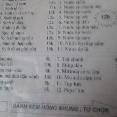 Thực đơn- Quán Ăn Hàng Rong Lưu Luyến - Quang Trung