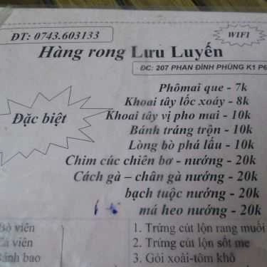 Thực đơn- Quán Ăn Hàng Rong Lưu Luyến - Quang Trung