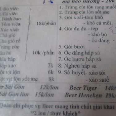 Thực đơn- Quán Ăn Hàng Rong Lưu Luyến - Quang Trung