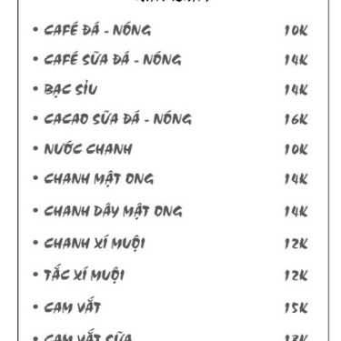 Thực đơn- Coc Cafe - Phạm Ngũ Lão