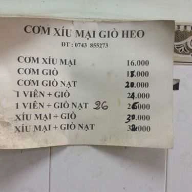 Thực đơn- Quán Ăn Cơm Xíu Mại