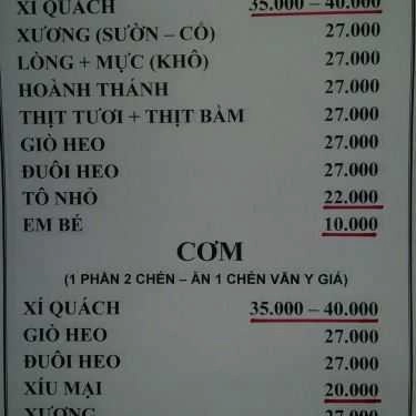 Thực đơn- Quán Ăn Hủ Tiếu Xí Quách A Linh - Lê Lợi