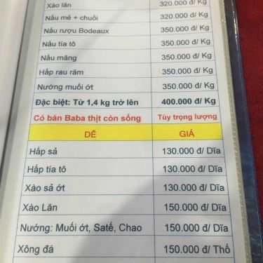 Thực đơn- Trường Sơn Quán - Quán Ăn Gia Đình