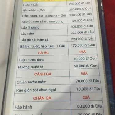 Thực đơn- Trường Sơn Quán - Quán Ăn Gia Đình