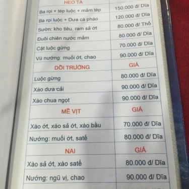 Thực đơn- Trường Sơn Quán - Quán Ăn Gia Đình