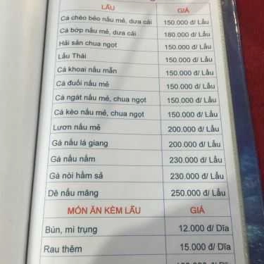 Thực đơn- Trường Sơn Quán - Quán Ăn Gia Đình