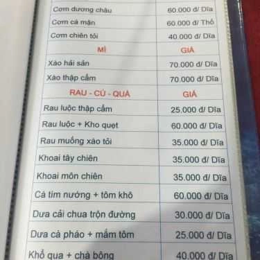 Thực đơn- Trường Sơn Quán - Quán Ăn Gia Đình