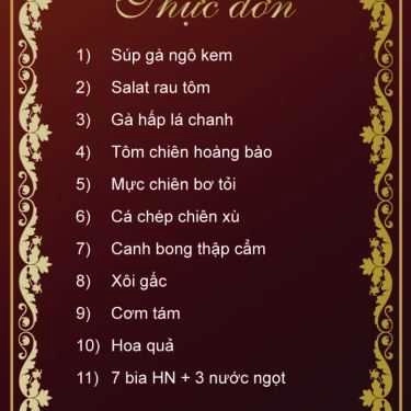 Thực đơn- Nhà Hàng Khách Sạn Thanh Vân 2 - Hồ Văn Long