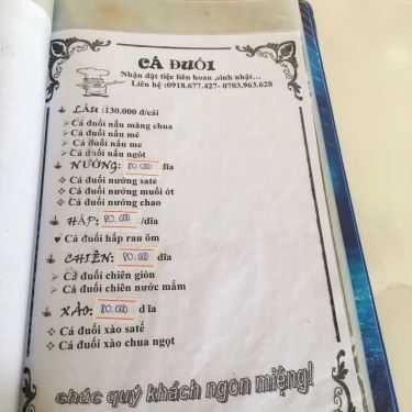 Thực đơn- Quán Ăn Cá Chèo Bẻo Thanh Phong