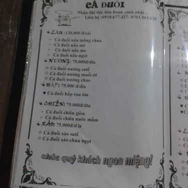 Thực đơn- Quán Ăn Cá Chèo Bẻo Thanh Phong