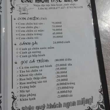Thực đơn- Quán Ăn Cá Chèo Bẻo Thanh Phong