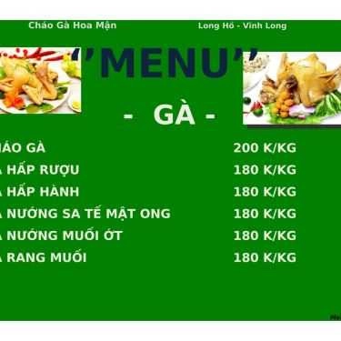 Thực đơn- Quán Ăn Cháo Gà Hoa Mận