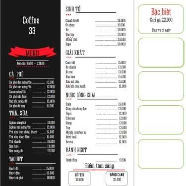 Thực đơn- Cafe 33