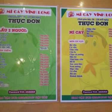 Thực đơn- Quán Ăn Mì Cay Vĩnh Long
