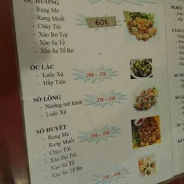 Thực đơn- Quán Ăn Ốc Cầu Tân Hữu Mới
